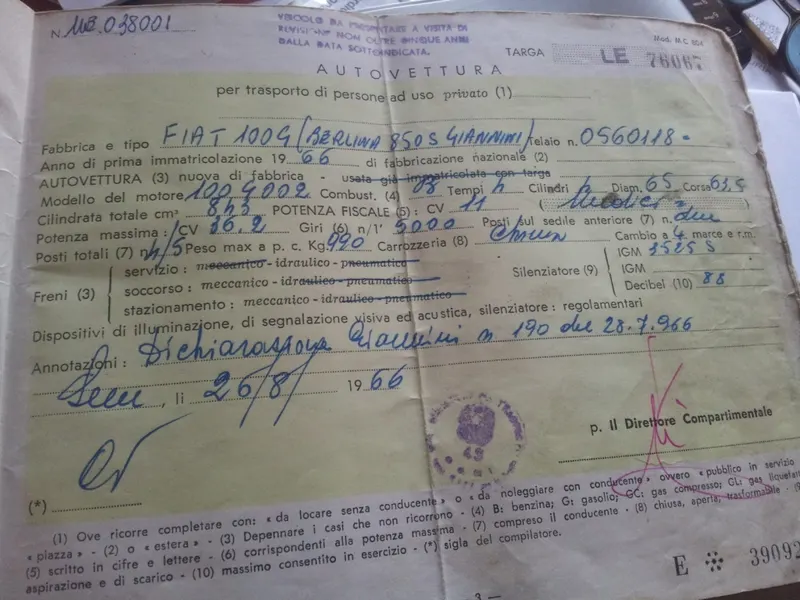 Fiat 850 S Giannini  certificata ASI con CRS 5